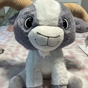 Adorable Gray and White Plush Ram
